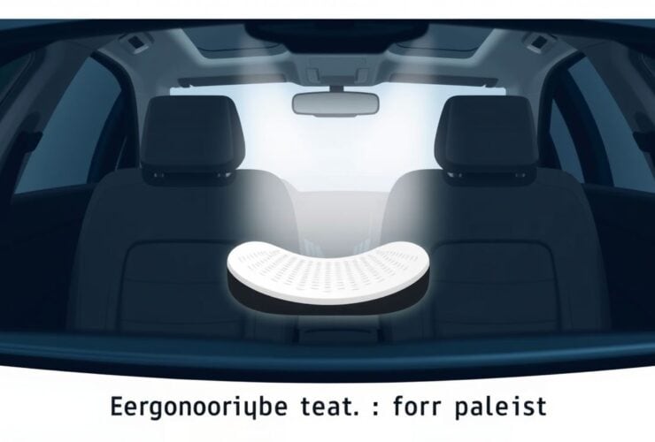Een ergonomisch autostoelkussen in een auto-interieur.