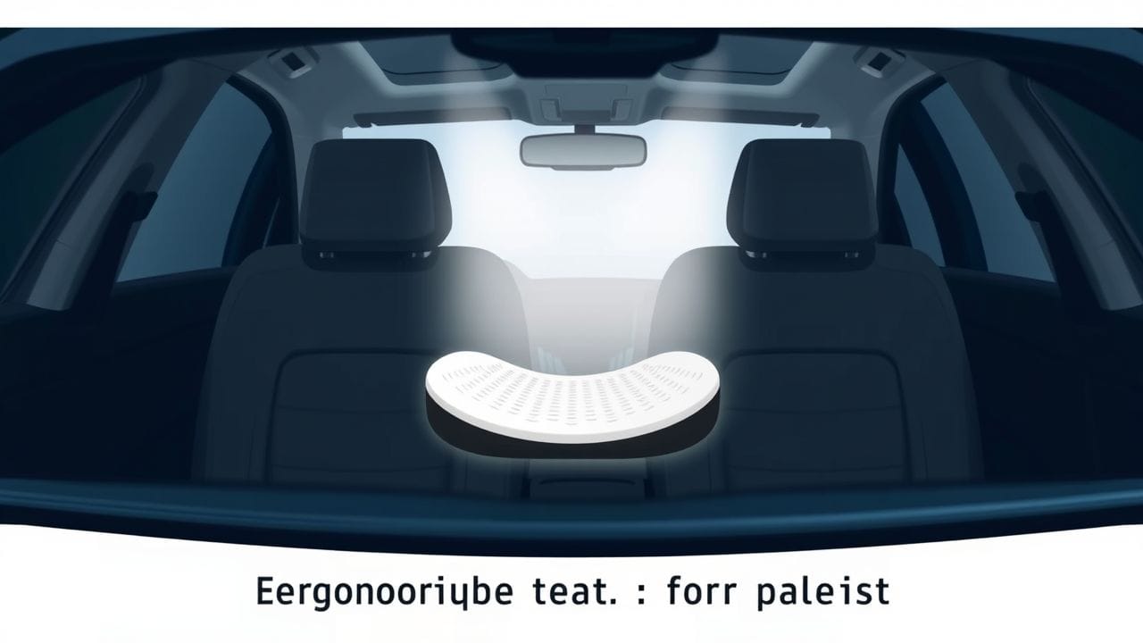 Een ergonomisch autostoelkussen in een auto-interieur.