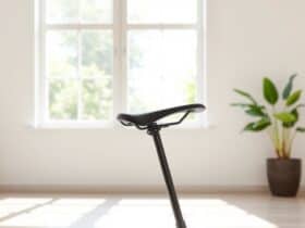 Een ergonomisch orthopedisch fietszadel op een moderne fietsstoel in een goed verlichte kamer.