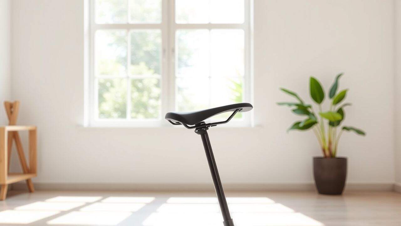 Een ergonomisch orthopedisch fietszadel op een moderne fietsstoel in een goed verlichte kamer.