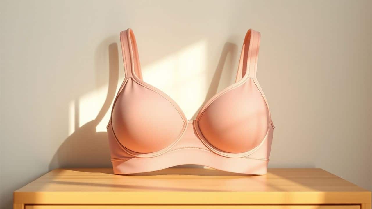 Een orthopedische beha wordt tentoongesteld op een dressoir. Een orthopedische beha wordt tentoongesteld op een dressoir.