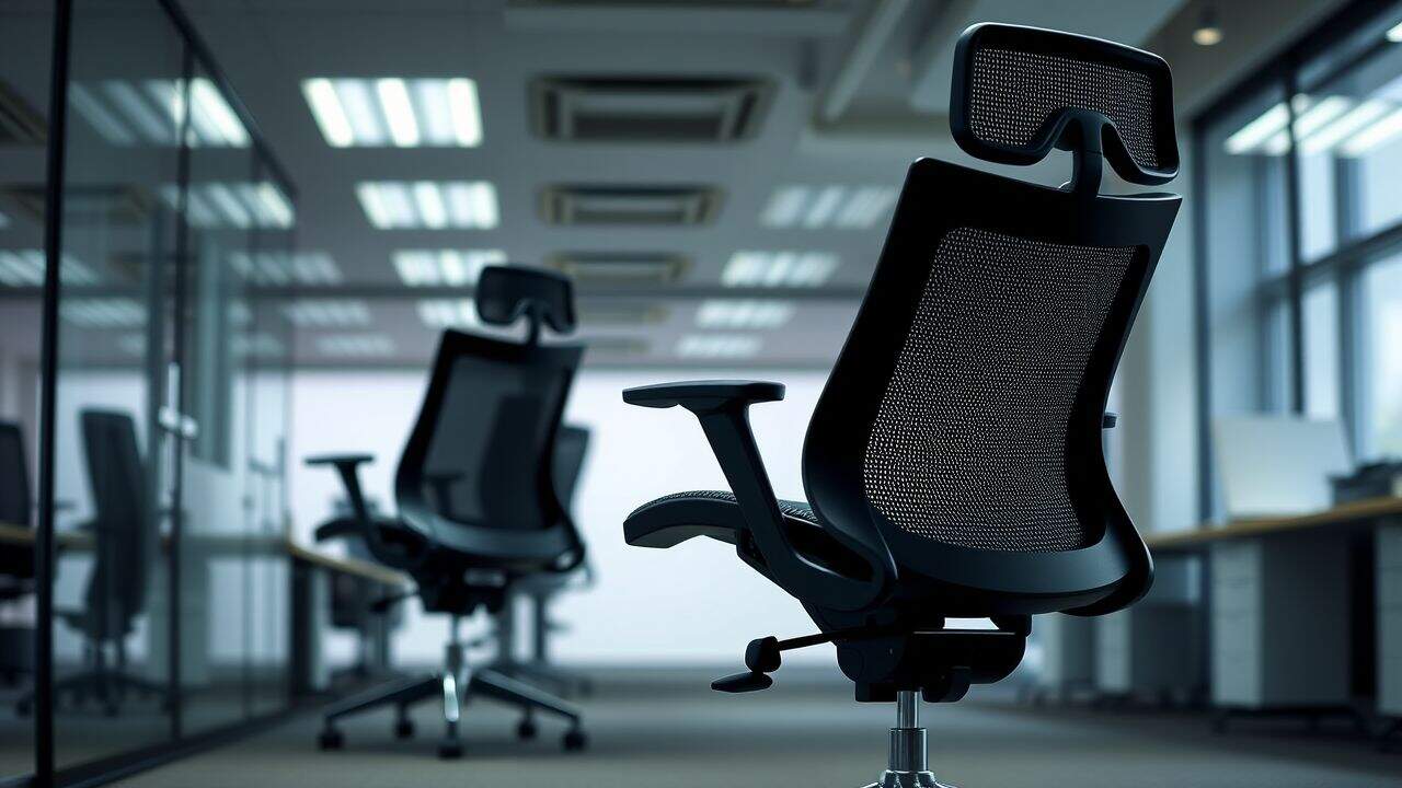 Dit is een moderne ergonomische orthopedische kantoorstoel met verstelbare lendensteun.