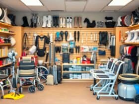 Een gevarieerde selectie van orthopedische hulpmiddelen in een winkel in Groningen.