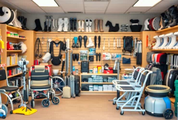 Een gevarieerde selectie van orthopedische hulpmiddelen in een winkel in Groningen.