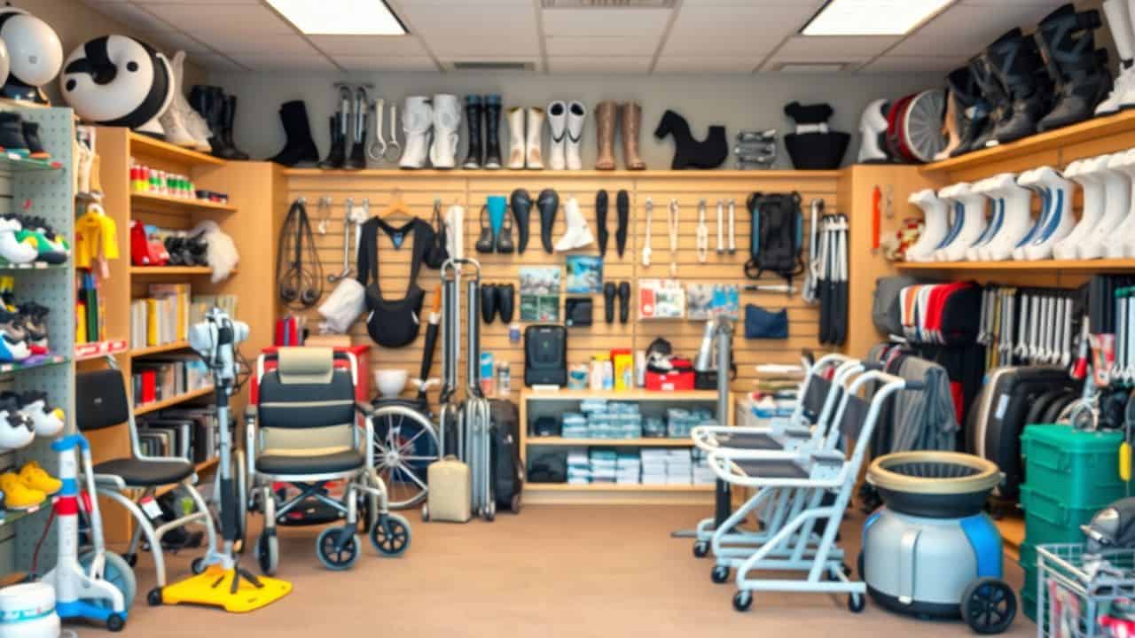 Een gevarieerde selectie van orthopedische hulpmiddelen in een winkel in Groningen.