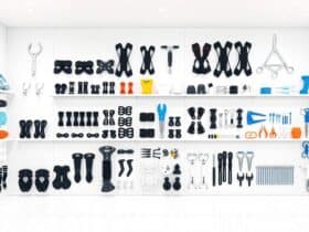 Een goed georganiseerde orthopedische winkel met een breed assortiment aan producten.