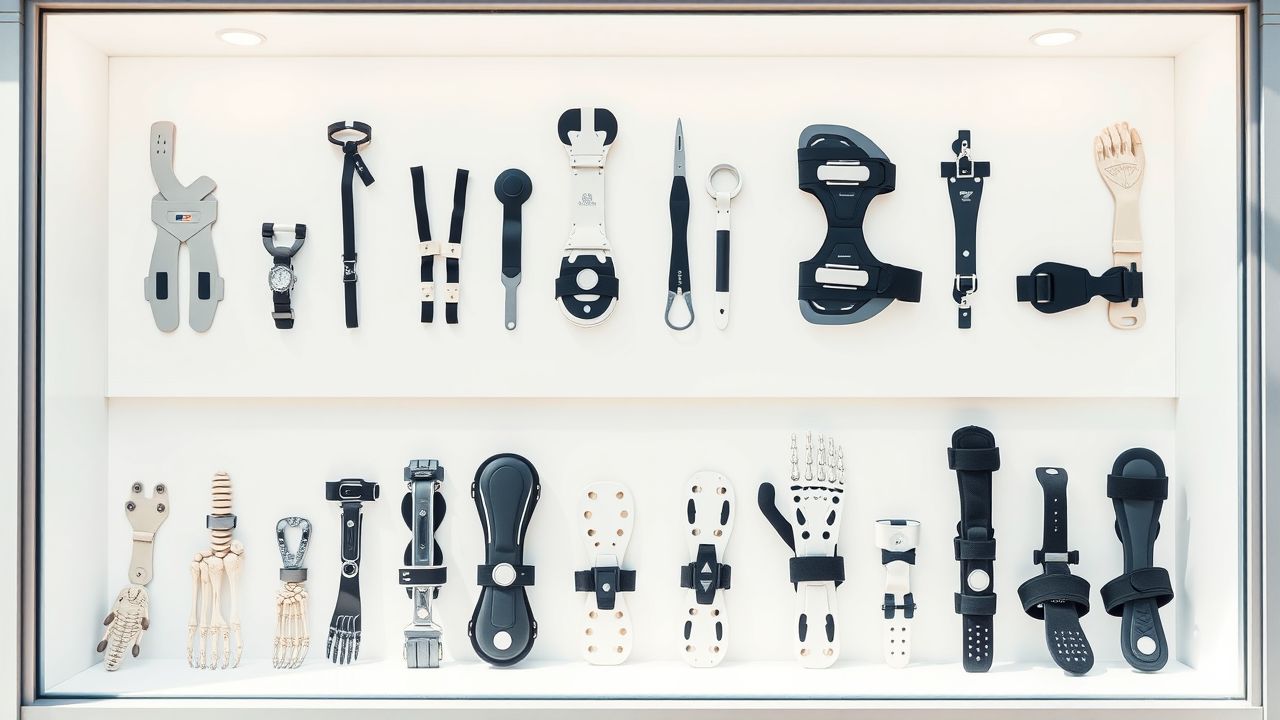 Een etalage met orthopedische hulpmiddelen in een vlak ontwerpstijl. Een etalage met orthopedische hulpmiddelen in een vlak ontwerpstijl.