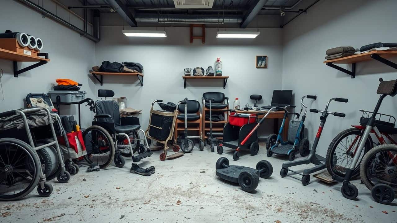 Een rommelige opslagruimte in een medische leverancierswinkel in Maastricht. Een rommelige opslagruimte in een medische leverancierswinkel in Maastricht.