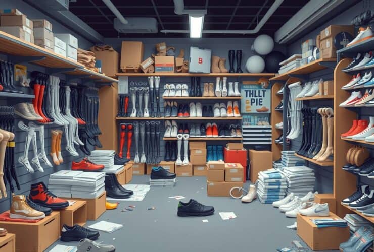 Een rommelige orthopedische winkel met diverse hulpmiddelen in Rotterdam.