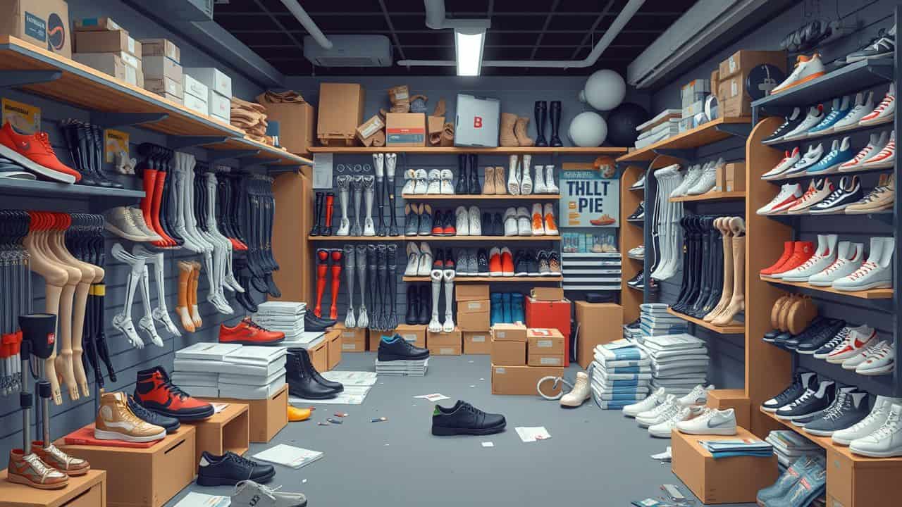Een rommelige orthopedische winkel met diverse hulpmiddelen in Rotterdam.