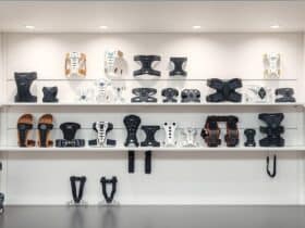 Een display van orthopedische beugels en support apparaten in Utrecht.