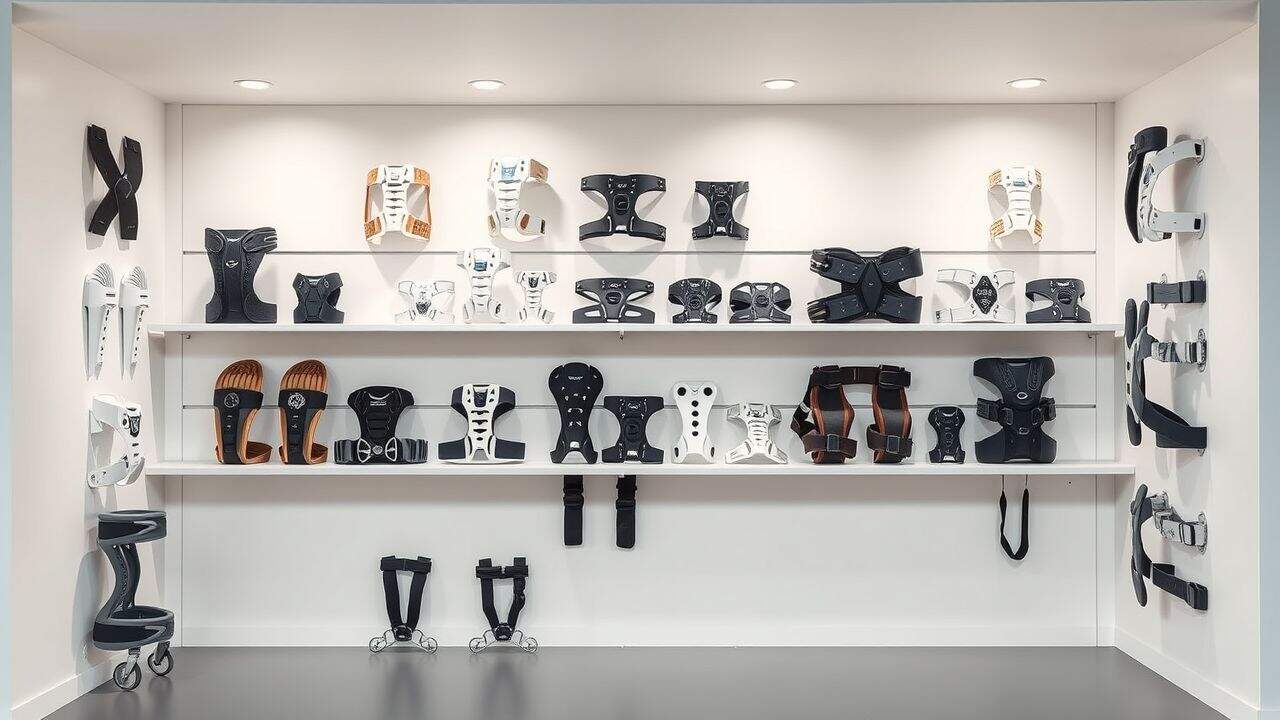 Een display van orthopedische beugels en support apparaten in Utrecht.