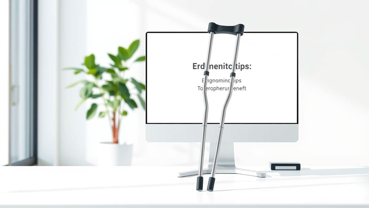 Een orthopedische kruk in een moderne kantooromgeving met ergonomische tips.